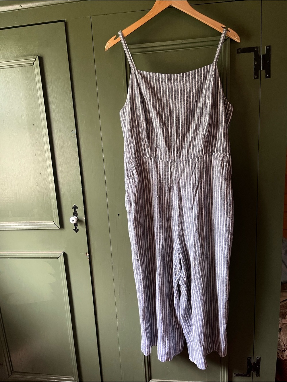 Old Navy Blue and White Striped Linen Blend Sleeveless Jumpsuit